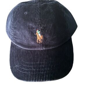 Polo Ralph Lauren Blue Corduroy Small Pony Polo Embroidered on Back Hat Cap OS